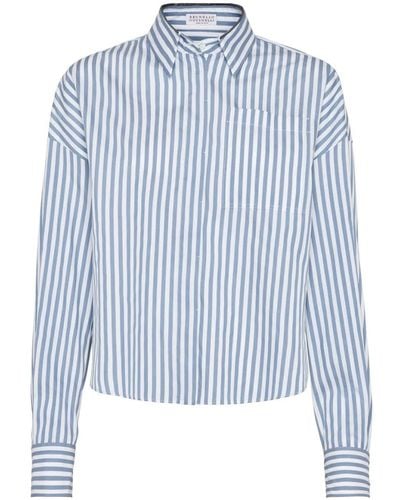 Brunello Cucinelli Striped Shirt With Shiny Collar - Blue
