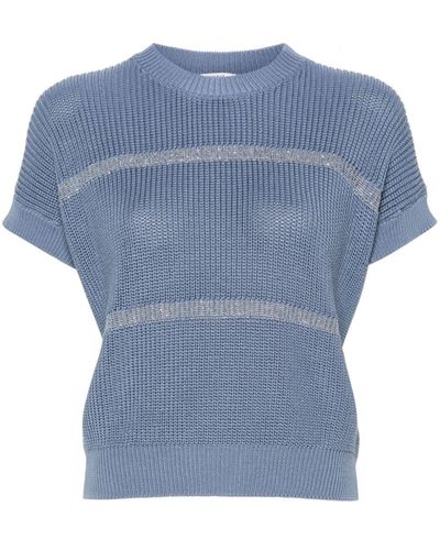 Peserico Striped Ribbed-knit Sweater - Blue