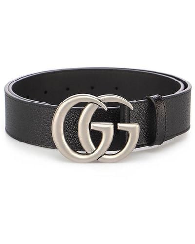 Gucci Leather Belt Interlocking G Matte Black Buckle Navy Blue in