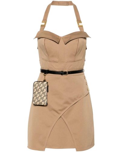 Elisabetta Franchi Paneled Halterneck Minidress - Natural