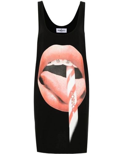 Fiorucci Mouth Print Tank Dress - Black