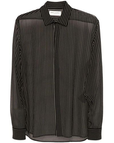 Saint Laurent Pinstripe Silk Shirt - Black