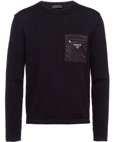 Prada Pocket-Detail Wool Sweater - Blue
