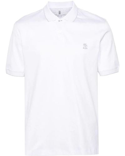 Brunello Cucinelli Logo Cotton Polo Shirt - White