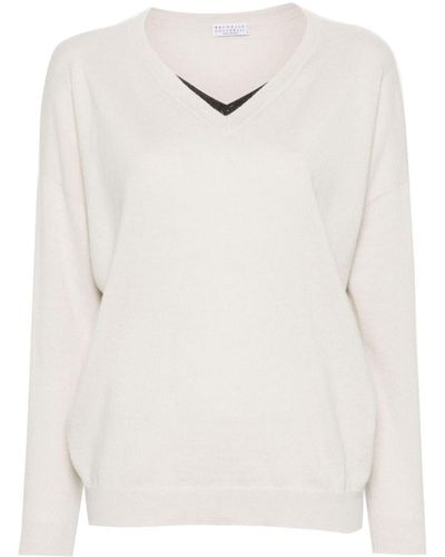 Brunello Cucinelli Monili-detail Cashmere Sweater - White