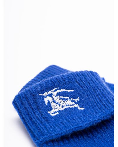 Burberry `Ekd` Embroidered Knit Gloves - Blu