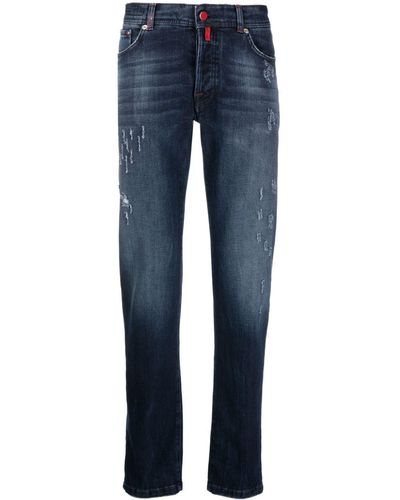 Kiton Mid-rise Straight-leg Ripped Jeans - Blue