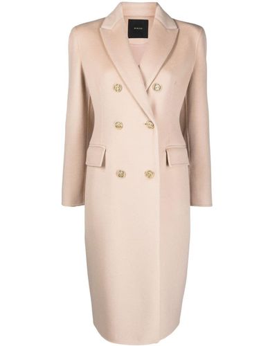 Pinko Double-breasted Mid-length Coat - Natural