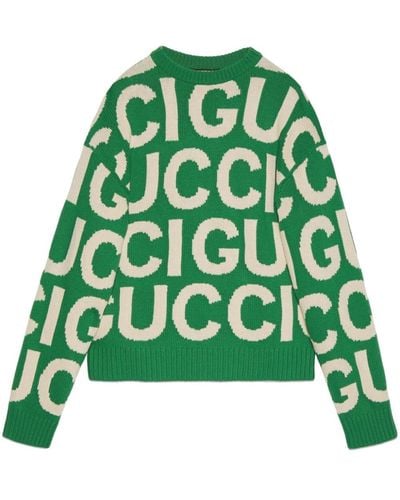 Gucci Logo-intarsia Relaxed-fit Wool-knit Sweater - Green