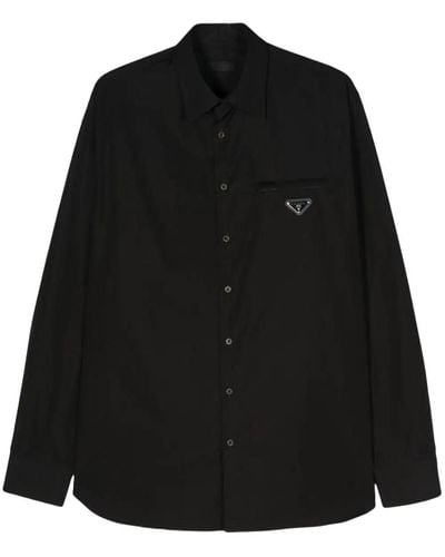 Prada Logo-plaque Cotton Shirt - Black