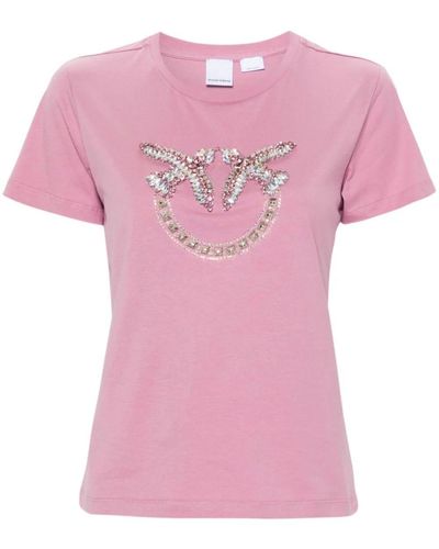 Pinko Love Birds Embellished T-shirt - Pink
