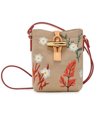 Longchamp `Roseau Essential Blooming` Extra Small Crossbody Bag - Rosa