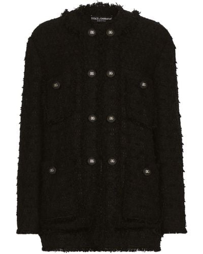 Dolce & Gabbana Round-neck Buttoned Tweed Jacket - Black