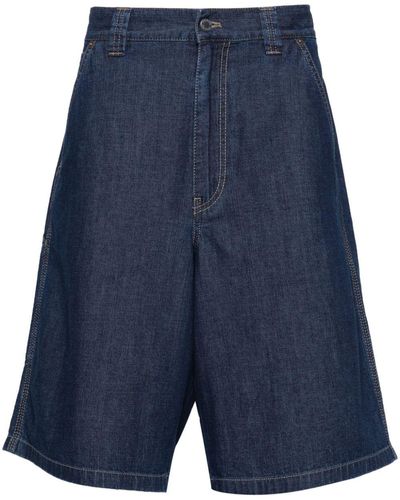 Prada Enamel-Triangle Denim Shorts - Blue