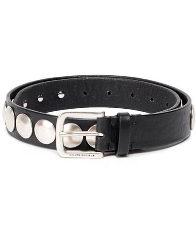 Golden Goose Washed Leather `trinidad` Belt With Studs - White