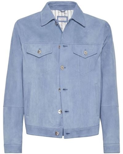 Brunello Cucinelli Leather Four-Pocket Jacket - Blue