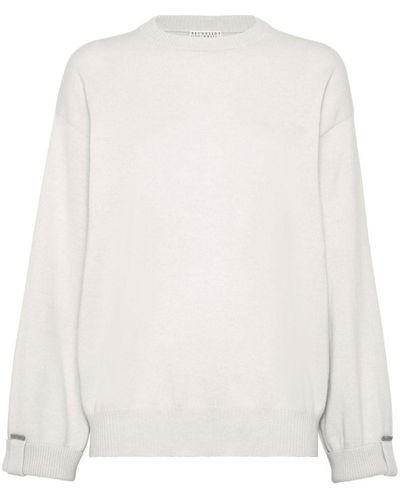 Brunello Cucinelli Crew-neck Cashmere Sweater - White