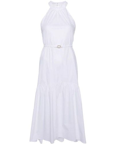 Twin Set American-Neck Long Dress With Belt - White