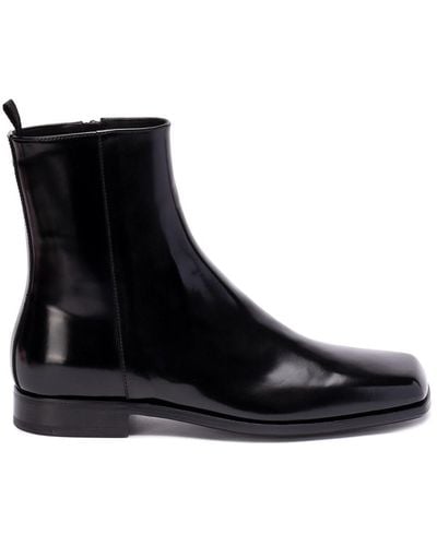 Prada Brushed Leather Ankle Boots - Black