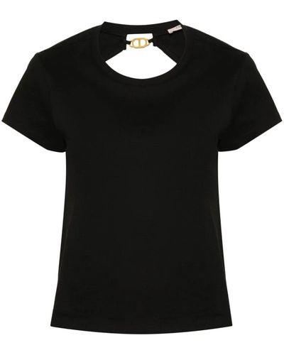 Twin Set Cut-Out Back T-Shirt With Logo - Black