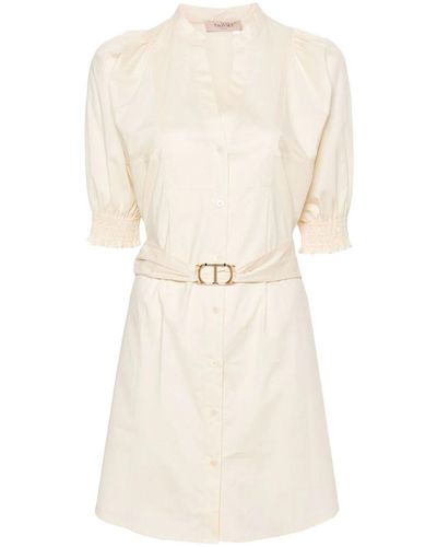 Twin Set Short Chemisier With Belt - Natural