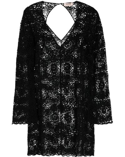 Twin Set Crochet Mini Dress - Black