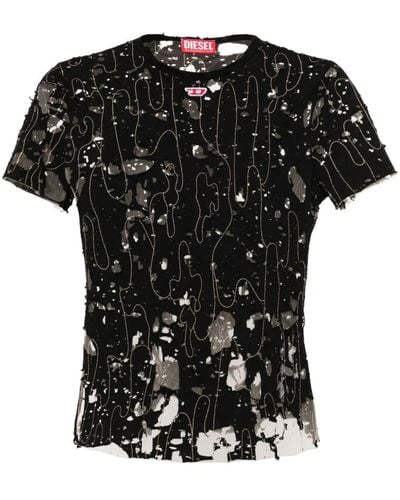 DIESEL T-Uncyna Tulle T-Shirt With Destroyed Jersey - Black