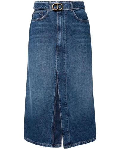 Twin Set Denim Skirt With Belt - Blue