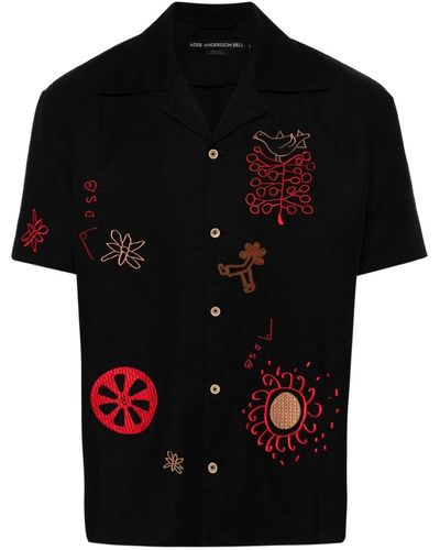 ANDERSSON BELL `April` Embroidery Open Collar Short Sleeve Shirt - Black