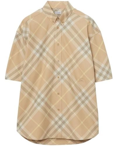 Burberry Neutral Checked Cotton Shirt - Men's - Mother Of Pearl/cotton - Natural