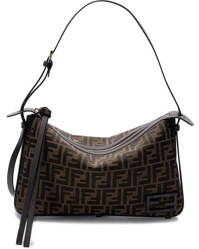 Fendi `Simply Jacquard Ff` Medium Flap Bag - Black