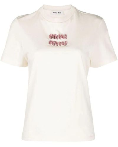 Miu Miu Logo-appliqué Cotton T-shirt - White
