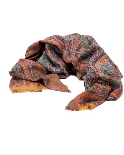 Etro Wool/Silk Large Square Paisley Scarf in Rust