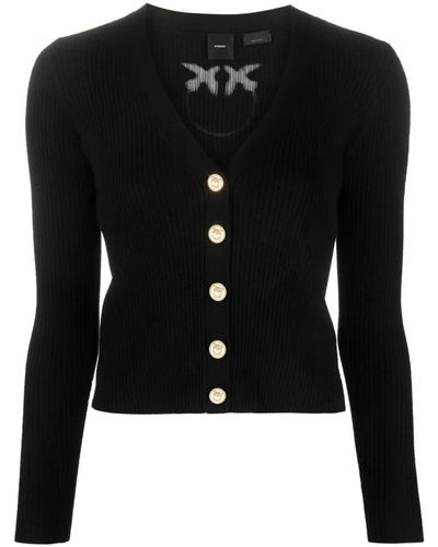 Pinko Ribbed-knit V-neck Wool Cardigan - Black