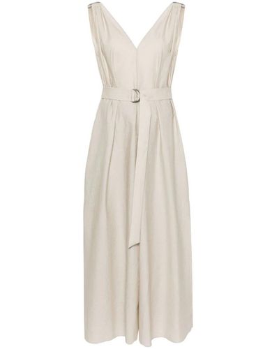 Brunello Cucinelli V-neck Belted Maxi Dress - White