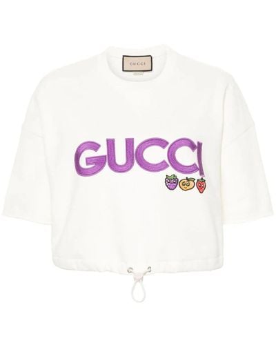 Gucci Embroidered-logo Jersey T-shirt - Pink