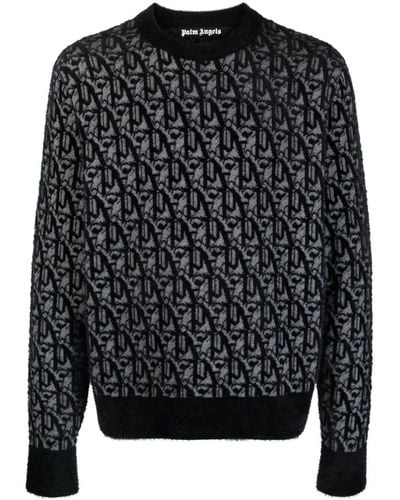Palm Angels Monogram-jacquard Sweater - Black
