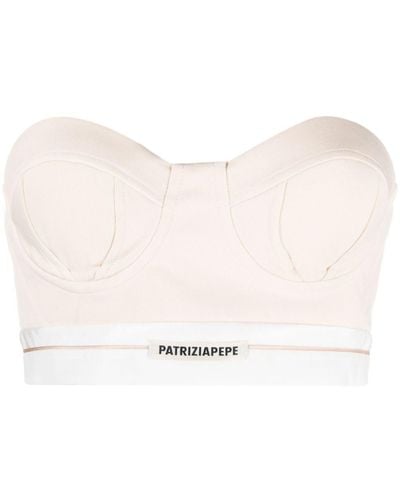 Patrizia Pepe Logo-patch Tailored Bustier Top - Natural