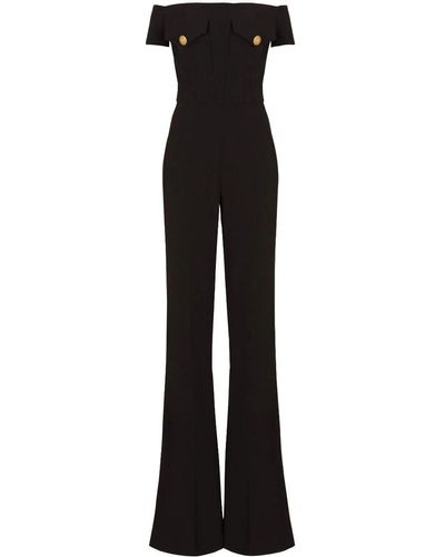 Balmain Off-shoulder Flared Jumpsuit - Black