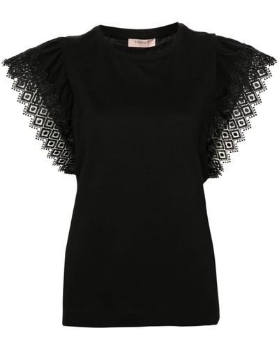Twin Set Embroidered Sleeves T-Shirt - Black