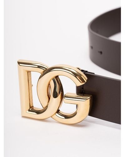 Dolce & Gabbana Cintura In Pelle Con Fibbia Logo Dg Incrociato - Marrone