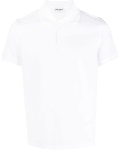 Saint Laurent Embroidered-logo Short-sleeved Polo Shirt - White