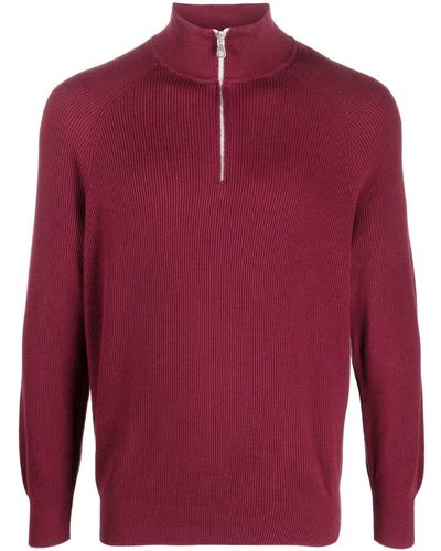 Brunello Cucinelli Zipped Knitted Sweater - Red