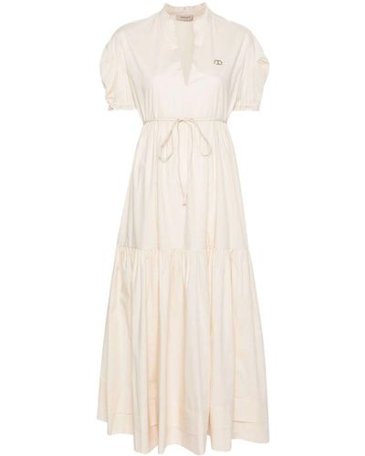 Twin Set `oval T` Flounce Long Dress With Belt - Natural