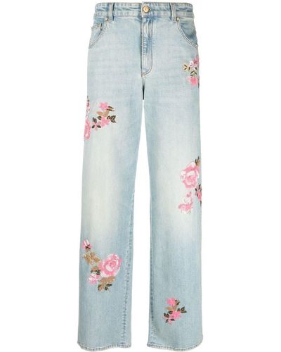 Blumarine Floral Appliqué Straight-leg Jeans - Blue