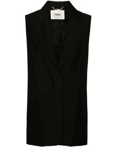 Fendi Wool Single-Breasted Vest - Black