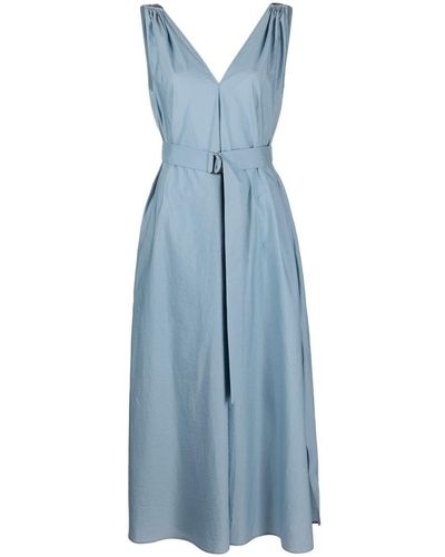 Brunello Cucinelli Belted Poplin Midi Dress - Blue