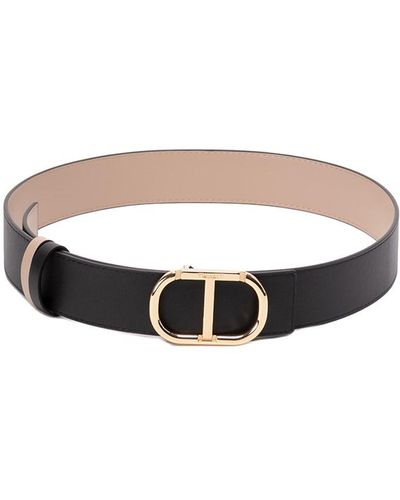 Twin Set Reversible Leather Belt With `oval T` Buckle - White