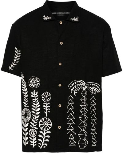 ANDERSSON BELL `May` Embroidery Open Collar Short Sleeve Shirt - Black