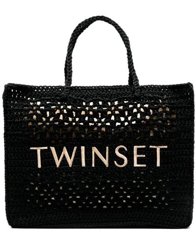 Twin Set Crochet Tote Bag - Black